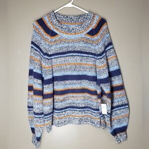 Old Navy Mock Neck Pullover Cropped Knit Sweater New Womens Size XL Blue Striped